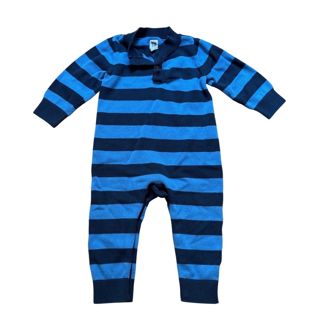Baby Gap Romper Baby Blue Striped Knit Henley Jumpsuit SIZE 18-24 Months‎